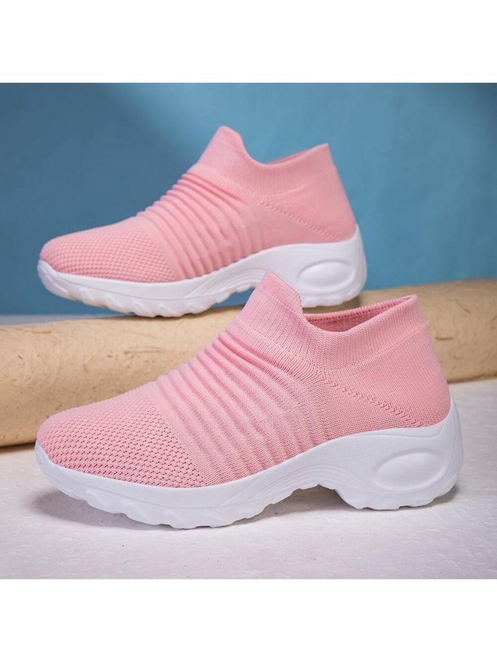 Women's Pink White Non Slip Work Walking Comfort Breathable Mesh Slip On Sneaker